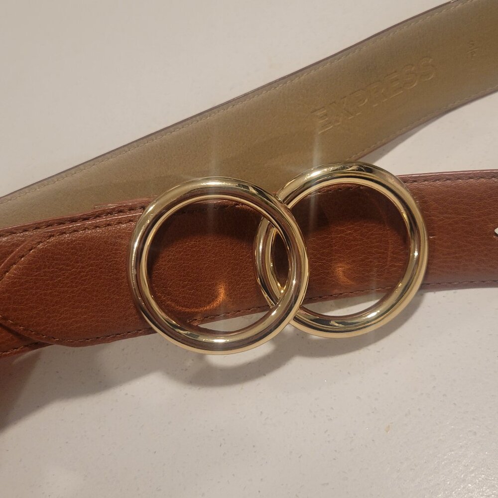 Small Express Brown Leather Belt with Gold Rings